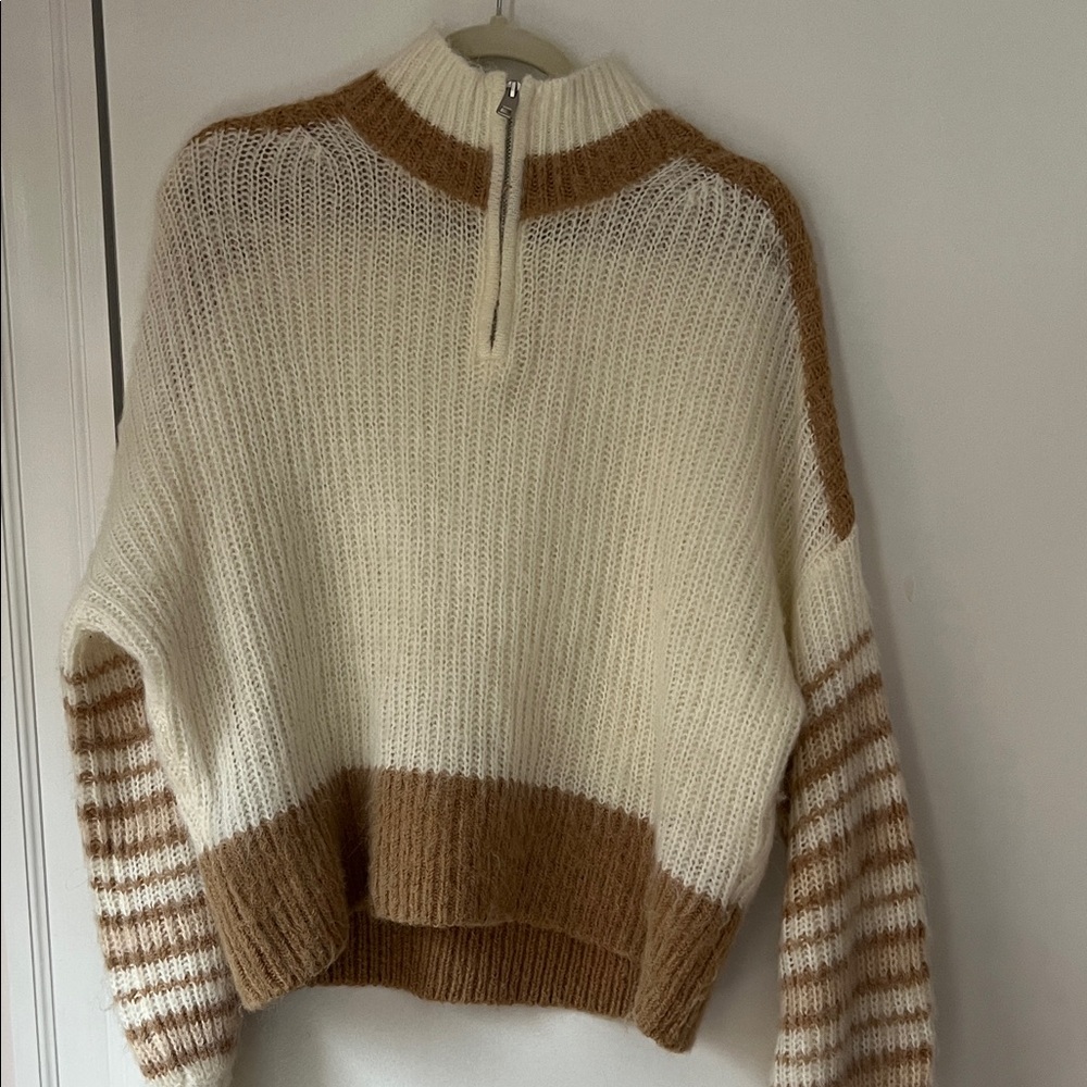 French Connection Cream and Brown Turtleneck Sweater